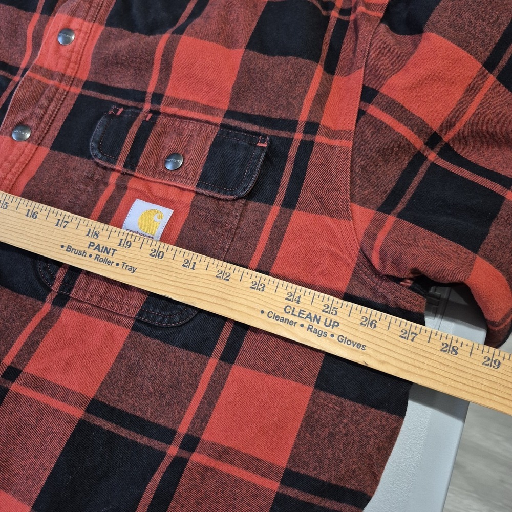 Carhartt Flannel Shirt Jacket Mens 2XL Red Buffalo Check Sherpa Lined Shacket - Picture 10 of 11